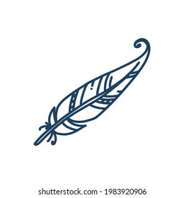 Tribal feather isolated in white background. Ethnic feather. Vector illustration in doodle style