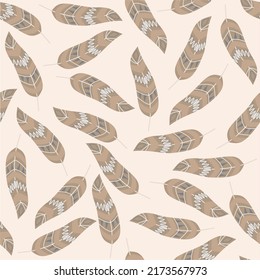 tribal feather pattern in brownish gray, beige tones