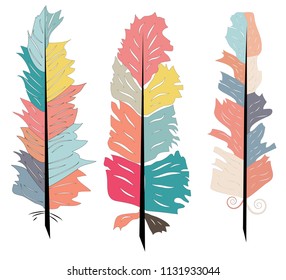 Tribal feathers in Boho style, set against a white background