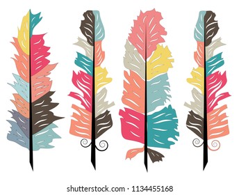Tribal feathers in Boho style, set against a white background