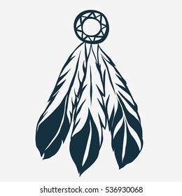 Tribal Feathers dreamcatcher. Ethnic illustration, tribal art, Hand drawn vector elements.