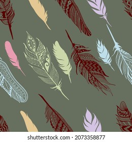 Tribal feathers seamless patern. Vector illustration for your design