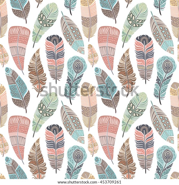 Tribal Feathers Vector Seamless Pattern Pattern Stock Vector (Royalty ...