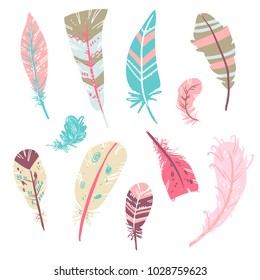 Tribal Feathers Vector Set, hand drawn 