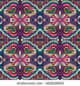 Tribal festive colorful vector abstract geometric ethnic seamless pattern ornamental. Mexican indian style psychedelic textile design