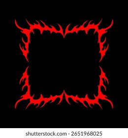 tribal fire frame vector design, abstract symmetrical red shape isolated on black background