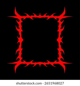 tribal fire frame vector design, abstract symmetrical red shape isolated on black background