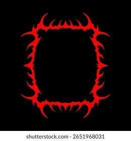 tribal fire frame vector design, abstract symmetrical red shape isolated on black background