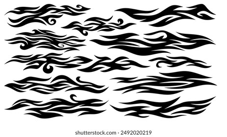 tribal fire symbol design. fire flame vector illustration. Flame decal. black fire flame tribal stickers. Tribal fire vinyl stickers for transportation. Burning element with curves for vehicles. 