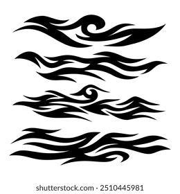 Diseño de símbolo de fuego tribal. Ilustración vectorial de llama de fuego. Calcomanía de llama. Etiquetas engomadas tribales del vinilo del fuego para el transporte. Elemento en llamas con curvas para vehículo. y2k pegatinas de llama gótica.
