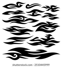 tribal fire symbol design. fire flame vector illustration. Flame decal. Tribal fire vinyl stickers for transportation. Burning element with curves for vehicle. y2k gothic flame stickers.