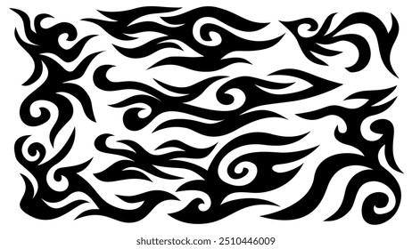 tribal fire symbol design. fire flame vector illustration. Flame decal. Tribal fire vinyl stickers for transportation. Burning element with curves for vehicle. y2k gothic flame stickers.