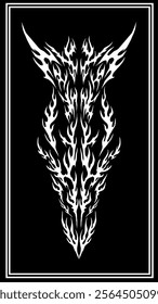 Tribal fire vector design, abstract symmetrical shape on black background