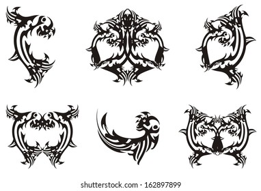 Tribal fish elements. Black on the white 