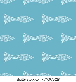 Tribal fish with white background. Seamless pattern. Ornament illustration. Great for fabric and textile, invitation, flyer, menu, brochure, background, wallpaper, decoration, or any desired idea.
