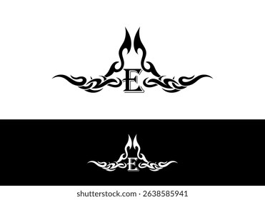 Tribal Flame Abstract E Letter Tatto Design