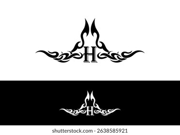 Tribal Flame Abstract H Letter Tatto Design