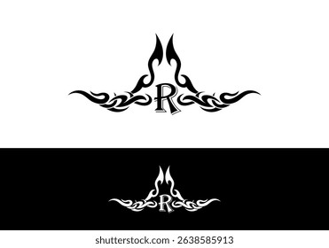 Tribal Flame Abstract R Letter Tatto Design