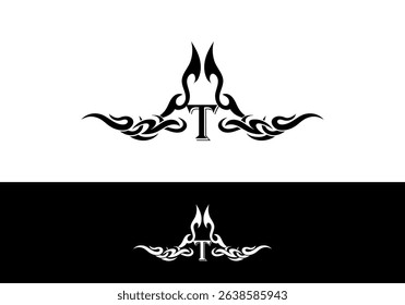 Tribal Flame Abstract T Letter Tatto Design