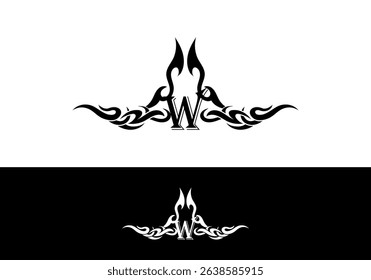 Tribal Flame Abstract W Letter Tatto Design