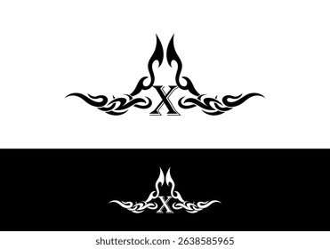Tribal Flame Abstract X Letter Tatto Design