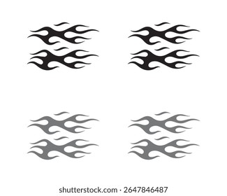 Silhueta de decalque de chama tribal definida em preto e cinza para design gráfico e arte de tatuagem