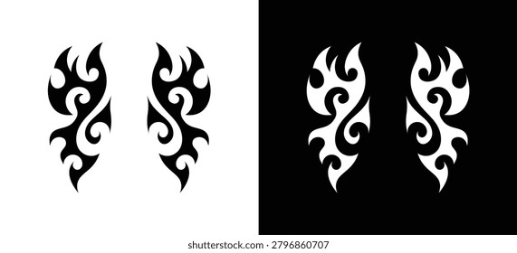 Tribal Flame Wings Logo Vector, Abstract Fire Wing Emblem, Symmetrical Tattoo Style Symbol for Gaming and Branding