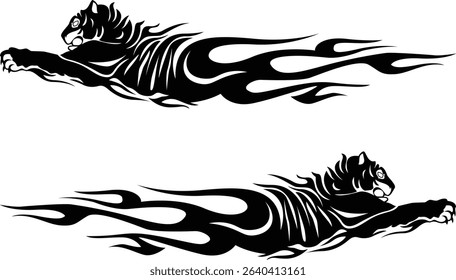 Tribal Flaming Tiger Vector - Running wild Animal Tattoo Vector Design