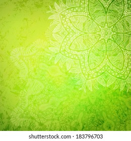 Tribal flower, green abstract background, vector illustration