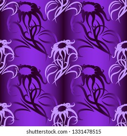Tribal Flower seamless pattern on purple background. Backdrop vector illustration