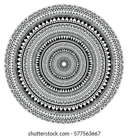 Tribal Folk Aztec Geometric Pattern In Circle. Abstract Vector Illustration