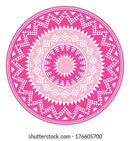 Tribal folk aztec geometric pink pattern in circle