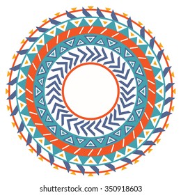 Tribal folk native round Aztec geometric pattern. Vector geometric ethnic border, frame, label and scribble design element. Aztec background.