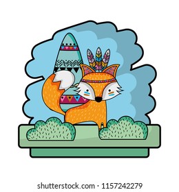 tribal fox animal with feathers style