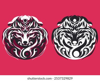 Logotipo Cabeça de Raposa Tribal - Ilustração de design de vetor de cor dupla