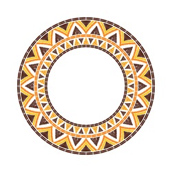 Tribal Frame. African Border Pattern. Peruvian Sun Texture. Aztec Ethnic Template For Logo Or Boho Label. Coffee Menu Design.