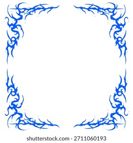 Marco tribal en estilo de Vector azul con esquinas ornamentales afiladas, perfecto para diseños de ropa de calle, carteles, pegatinas y diseños digitales