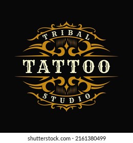 Tribal frame tattoo studio logo