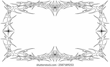 Tribal frame vector with sharp, symmetrical, and gothic patterns. Perfect for dark-themed designs, tattoos, posters, and decorative elements