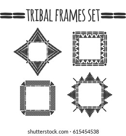 Tribal frames collection vector. African or Aztec decorative elements. Black white unique design for logos, badge, labels or tattoo. 