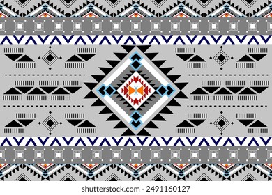 Tribal Galaxy Space Theme on Grey Background Ethnic Spaceship Decoration Black Orange White Geometric Aztec Style Seamless Pattern Border Vector. Traditional Modern Navajo Mystery Ancient Universe.