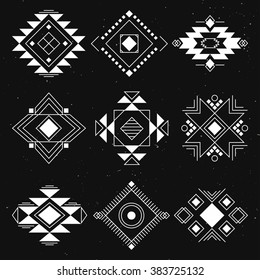 Tribal geometric elements collection. Ethnic collection symbol, Navajo elements for design. Vector set with tribal, Indian, Aztec, hipster, boho elements.