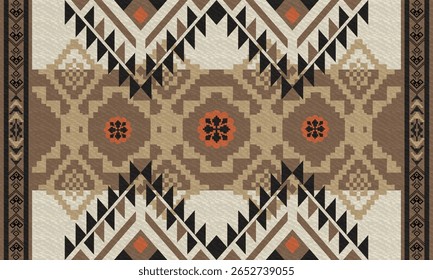 Padrão étnico geométrico tribal em marrom
Padrão étnico tribal com tons mornos de marrom e terra, perfeito para o tecido, decoração de casa, ou boho projetos.