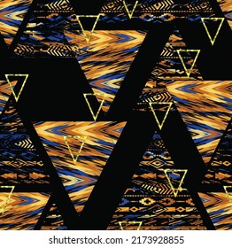 Tribal geometric ethnic seamless pattern. Vector background. Isolated on dark background. 
