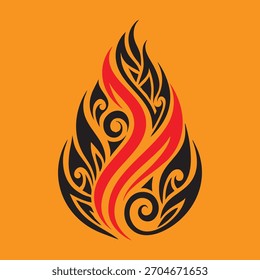 Tribal geometric flame motif, solid black silhouette