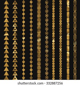 Tribal geometric gold pattern. Aztec and Navajo gold ornament. Tribal gold tattoo. Aztec flash tattoo.  Vector ink illustration