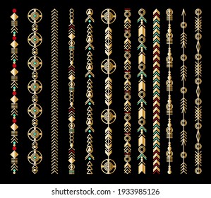 Tribal geometric gold pattern. Boho jewellery ornament. Vector design for stickers, tattoo, noteboot, bag, t-shirt.