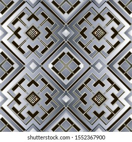 Tribal geometric greek vector seamless pattern. Ethnic style ornamental abstract background. Symmetrical geometry shapes. Greek key meanders ornament with stripes, rhombus, lines, zigzag, squares.