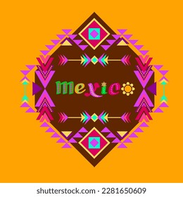 Tribal geometric ornament and decorated word Mexico. Aztec style. Vector.