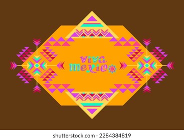 Tribal geometric ornament and decorated word Mexico. Aztec style. Vector.